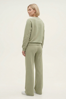 Vivisence Women’s 2 Piece Lounge Set, Crew Neck Sweatshirt and Flared Trousers with Pockets, Soft Stretch Co Ord Set, olive
