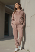 Vivisence Women Hoodie Sweatshirt Cotton Hood Pocket Casual Sportswear, beige