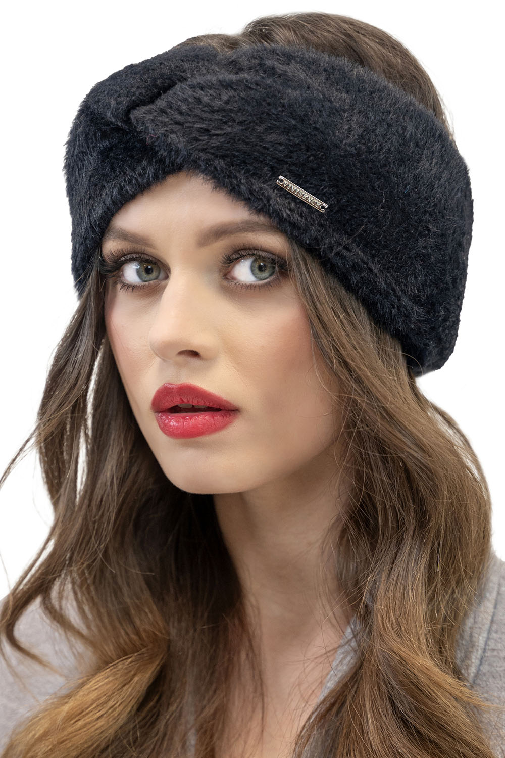 Vivisence Stirnband Damen Flauschig Gefüttert Verkreuzt Warm Herbst Winter 7093, schwarz