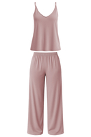 Vivisence Women's Pyjama Set Viscose Wide Leg Pants V-Neck Shirt 2046, Pink