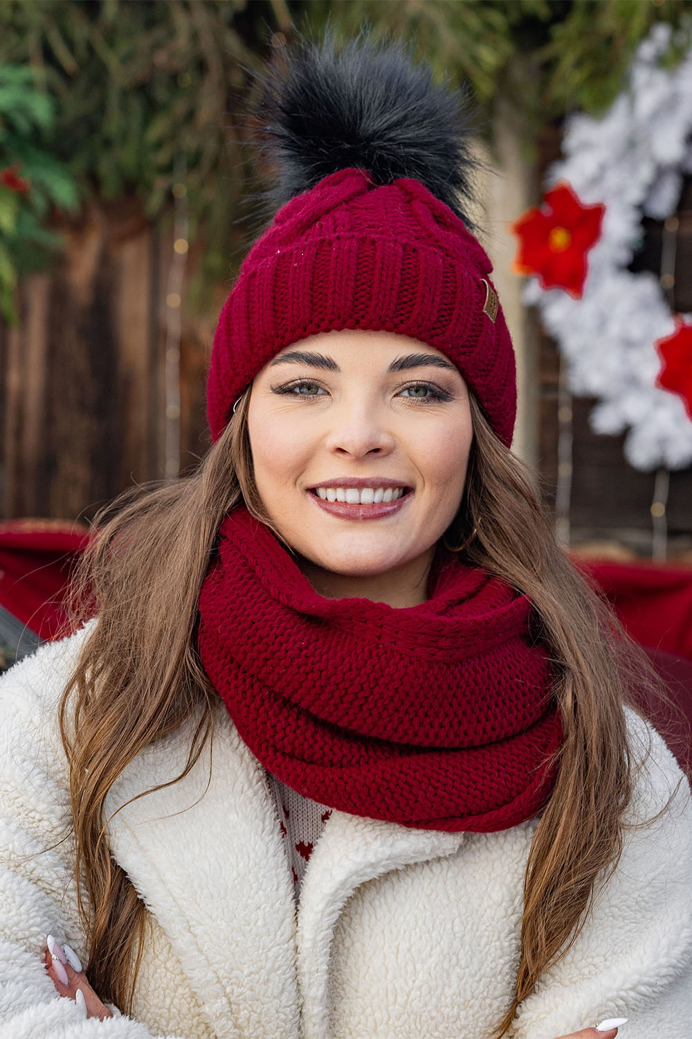 Vivisence Ensemble Hiver Chapeau Comin Gants Pour Confort Quotidien, bordeaux