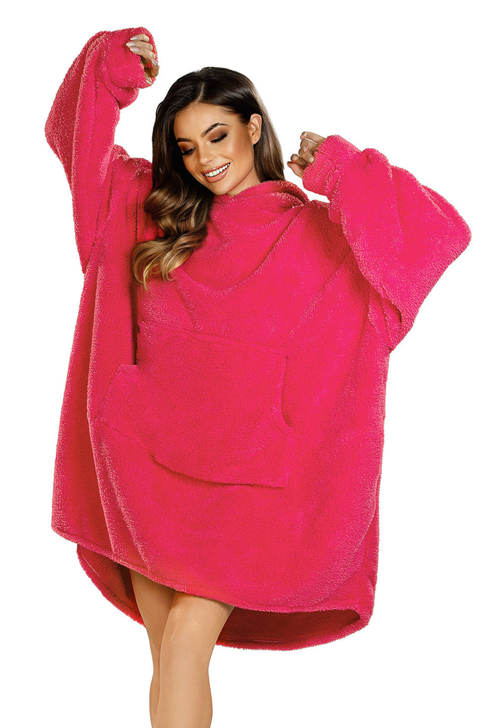 Vivisence Damen Deckenpullover Mit Socken Warm Flauschig One Size Geschenk 5028Kmpl, himbeerrot