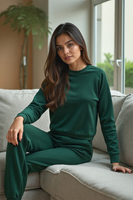 Vivisence Sweatshirt Damen Mit Rundhalsausschnitt Aus Baumwolle Langer Ärmel Bequemer Schnitt 9004, grün