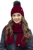 Vivisence Pom Pom Hat For Women Fleece Lined Knitted Winter Style 7015, maroon