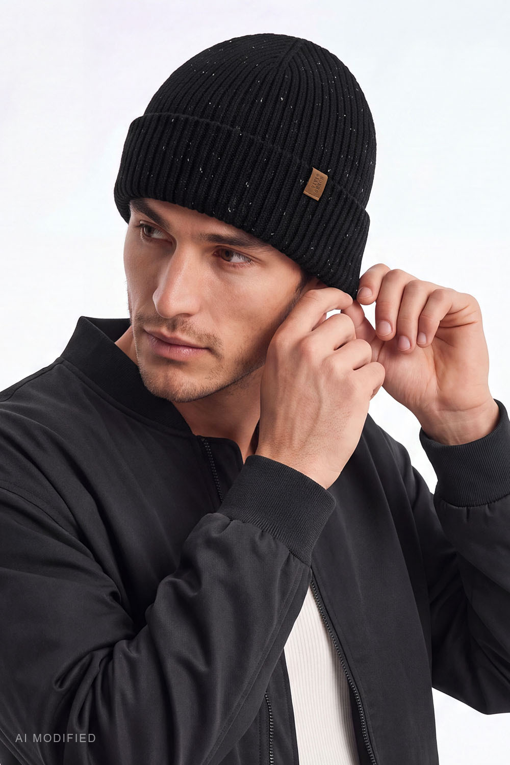 Vivisence Herren Beanie Mütze Merinowolle Seide Wintermütze, schwarz