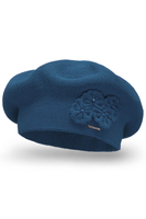 Vivisence Women's Beret Stylish And Elegant With Classic Design And Floral Decoration Made From Warm And Soft Wool For Ladies Perfect For Winter And Everyday Use, Blue