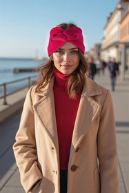 Vivisence Knitted Headband For Women Elegant Headwear For Winter With Front Twist Detail Soft Cotton Blend Snug Fit Ideal For Autumn And Winter, ruby