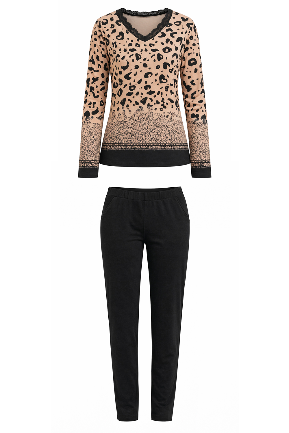 Vivisence Pyjama Femme Modal Coton Dentelle Col V Confort Pour La Nuit, noir