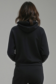 Vivisence Women Hoodie Sweatshirt Cotton Hood Pocket Casual Sportswear 9003, black