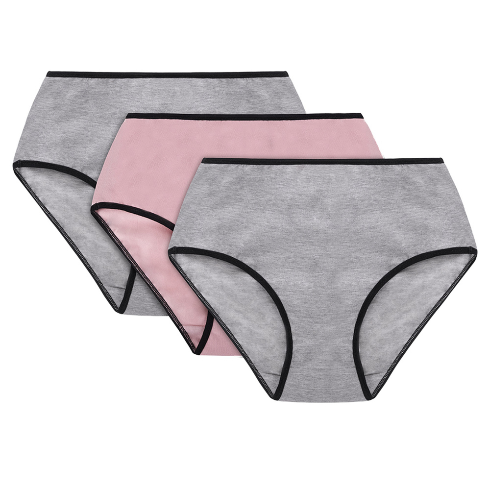 Vivisence Culotte Classique Slip pour Femme Lot de 3 Figi Silhouette Élégante 4017, bande noire : gris/rose/gris