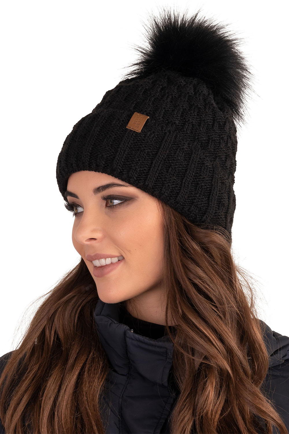 Vivisence Stylish Women's Winter Set Hat With Pompom And Warm Fleece Lining Paired With Classic Matching Scarf Made From Soft And Warm Fabric Perfect For Cold Weather, black