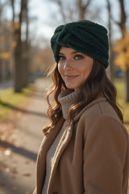 Vivisence Femme Bandeau Maille Duveteuse avec Torsade Confort et Chaleur, vert bouteille