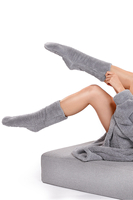 Vivisence Blanket Hoodie and Socks Set Warm and Cozy Wearable Blanket Sweatshirt with Large Pocket Extended Back Long Sleeves and Durable Ankle-Length Socks for Everyday Comfort, grey