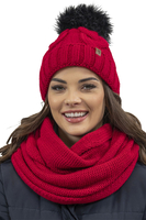 Vivisence Damen Winter Set Bommelmütze Loop Schal Handschuhe Warm Elegant, rot