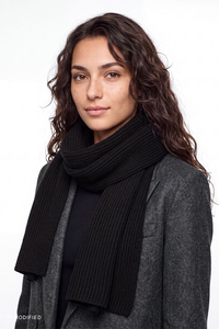 Vivisence Women's Scarf Merino Wool Ribbed Knit Warm Accessory, black