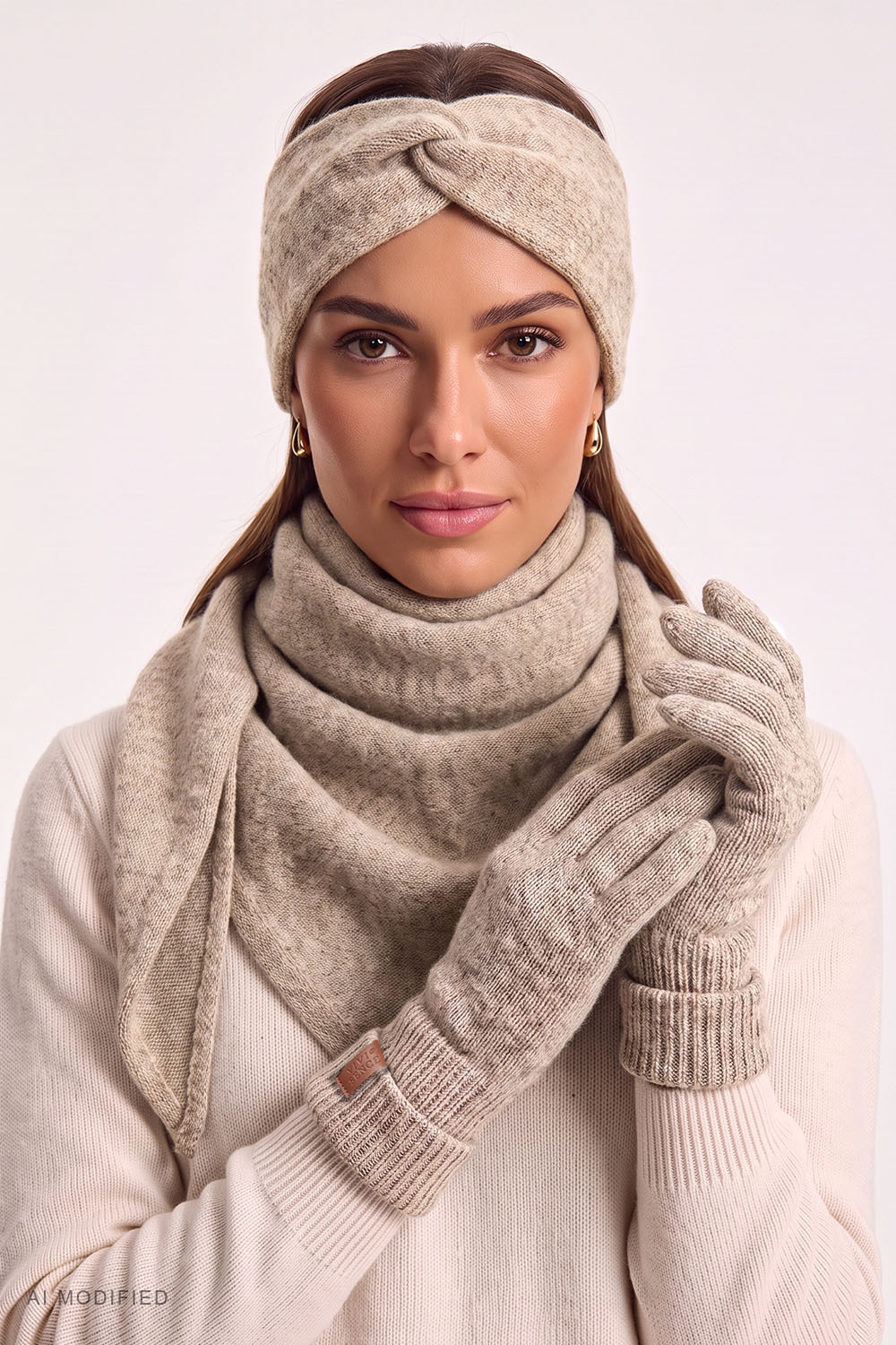 Vivisence Damen Strickhandschuhe mit Bündchen warm und elastisch, beige