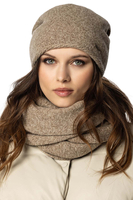 Vivisence Bonnet Cache-cou et Gants Pour Femme L'Automne et L'Hiver Ensemble en Laine Chaud Confort Ajusté Doublé Qualité Supérieure 7087Kmpl, beige mélange