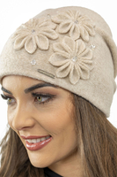 Vivisence Women's Winter Hat Wool With Floral Applique Warm Antistatic 7053, beige