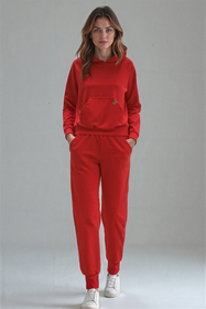 Vivisence Women's Tracksuit Set With Loose Hoodie And Tapered Trousers Stylish Activewear Featuring Elastic Waistband Side Pockets And Ribbed Trims For Daily Comfort,