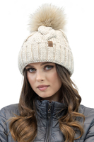 Vivisence Bonnet Femme Et Écharpe Pour L'automne et L'hiver À Pompon Cache-cou Ensemble Classique En Fils Chauds Avec Doublure En Polaire Parfait Pour Les Journées Froides 7014, beige clair