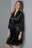 Vivisence Peignoir pour Femme Satin Noué à la Taille Confort pour Nuit 5032, noir