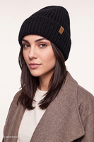 Vivisence Femme bonnet hiver côtelé revers chaud, noir