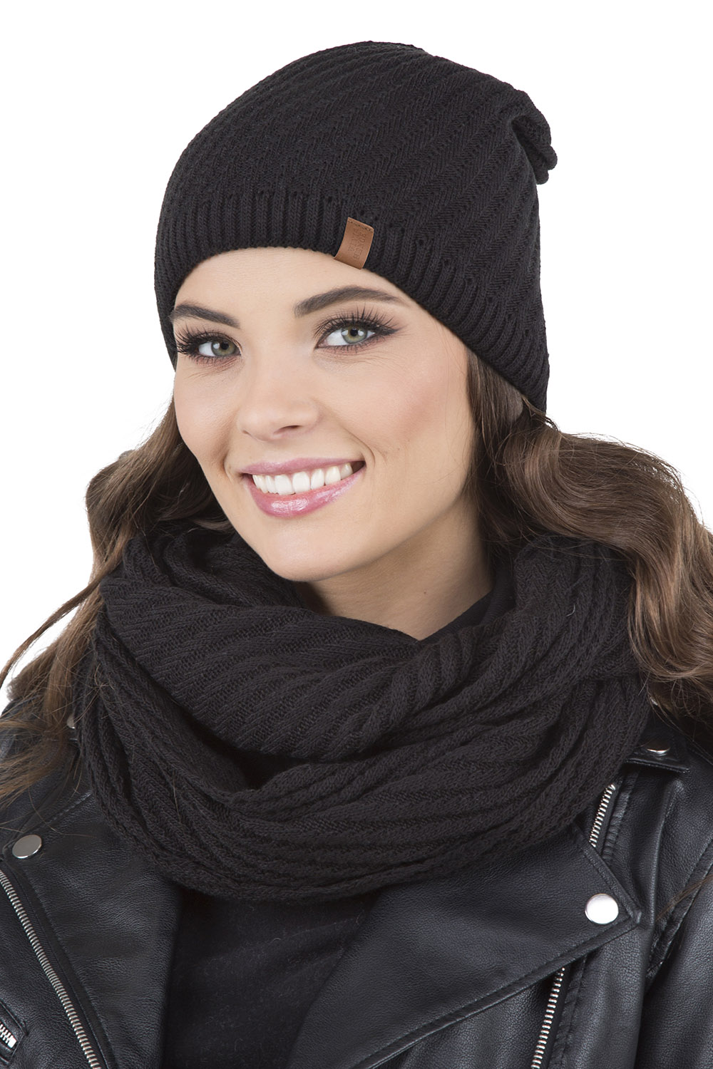 Vivisence Damen Winter Set Mütze Und Loop-Schal Komfort für Kalte Tage 7017Kmpl, schwarz