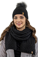 Vivisence Damen Mütze mit Schal Set Mit Fleecefutter Wärme An Wintertagen 7016, schwarz
