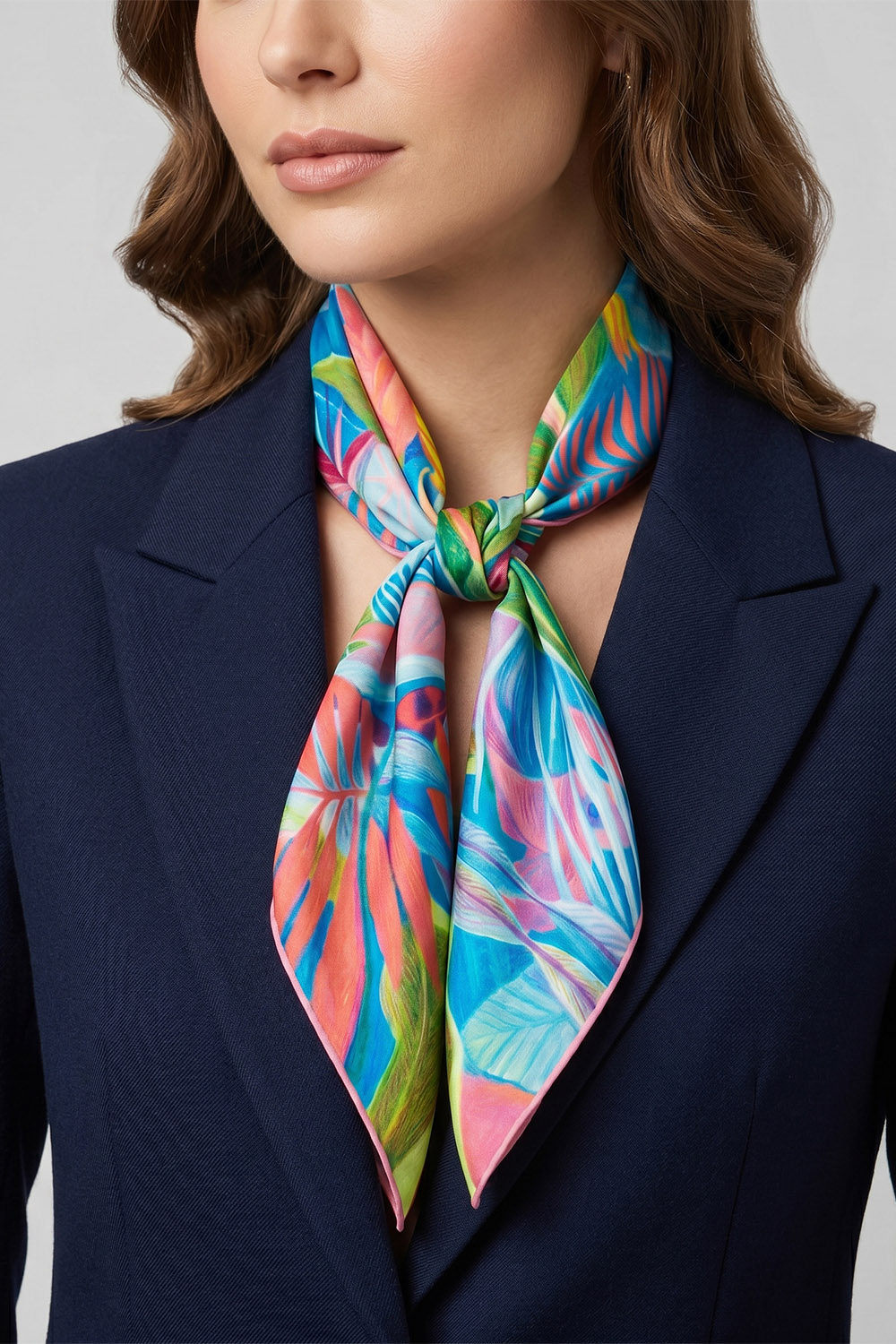 Vivisence Damen Seidentuch Handgerollte Kanten Leicht Angenehm 65x65 Cm, blau/rosa