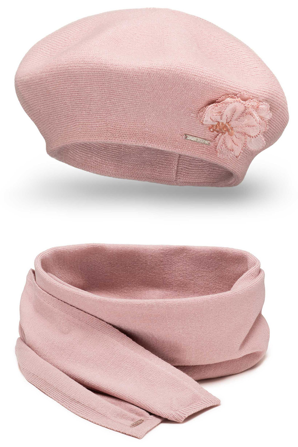 Vivisence Elegant Women's Winter Set Classic Beret And Matching Wool Scarf Made From Warm And Soft Fabric Ideal For Cold Winter And Autumn Weather, light pink