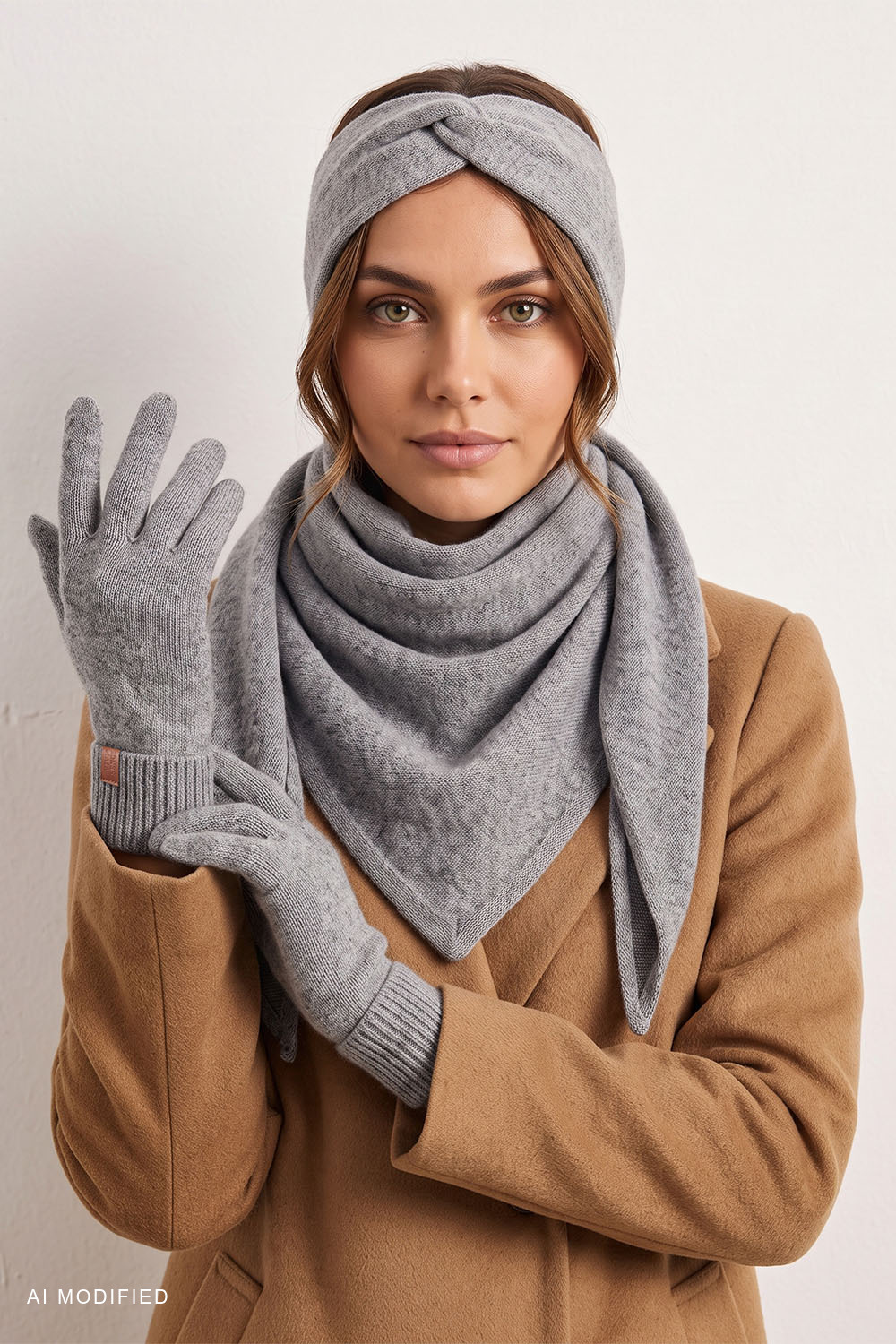 Vivisence gants femme tricotés avec poignet côtelé chauds et extensibles, gris