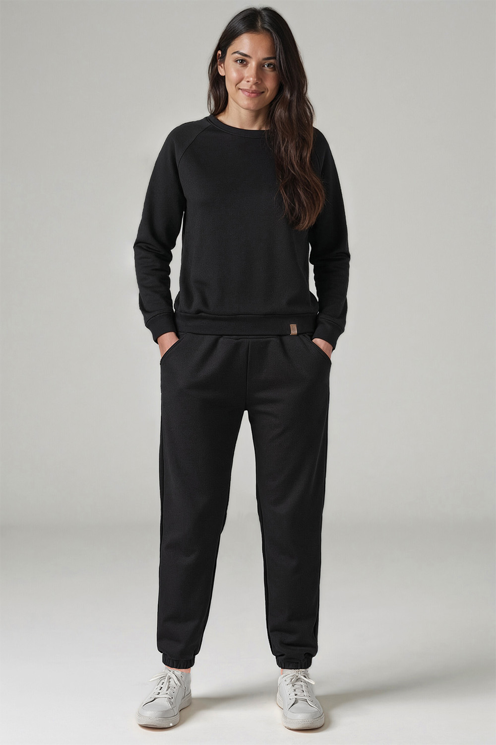 Vivisence Pantalon De Survêtement Femme Confortable Ceinture Élastique Poignets Côtelés Poches Latérales Tissu Doux Coton Mélangé Pour Détente Maison Sport Look Quotidien 9104, noir