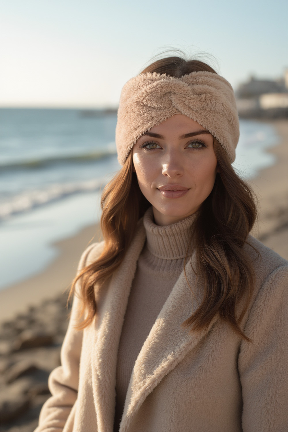 Vivisence Femme Bandeau Maille Duveteuse avec Torsade Confort et Chaleur, beige