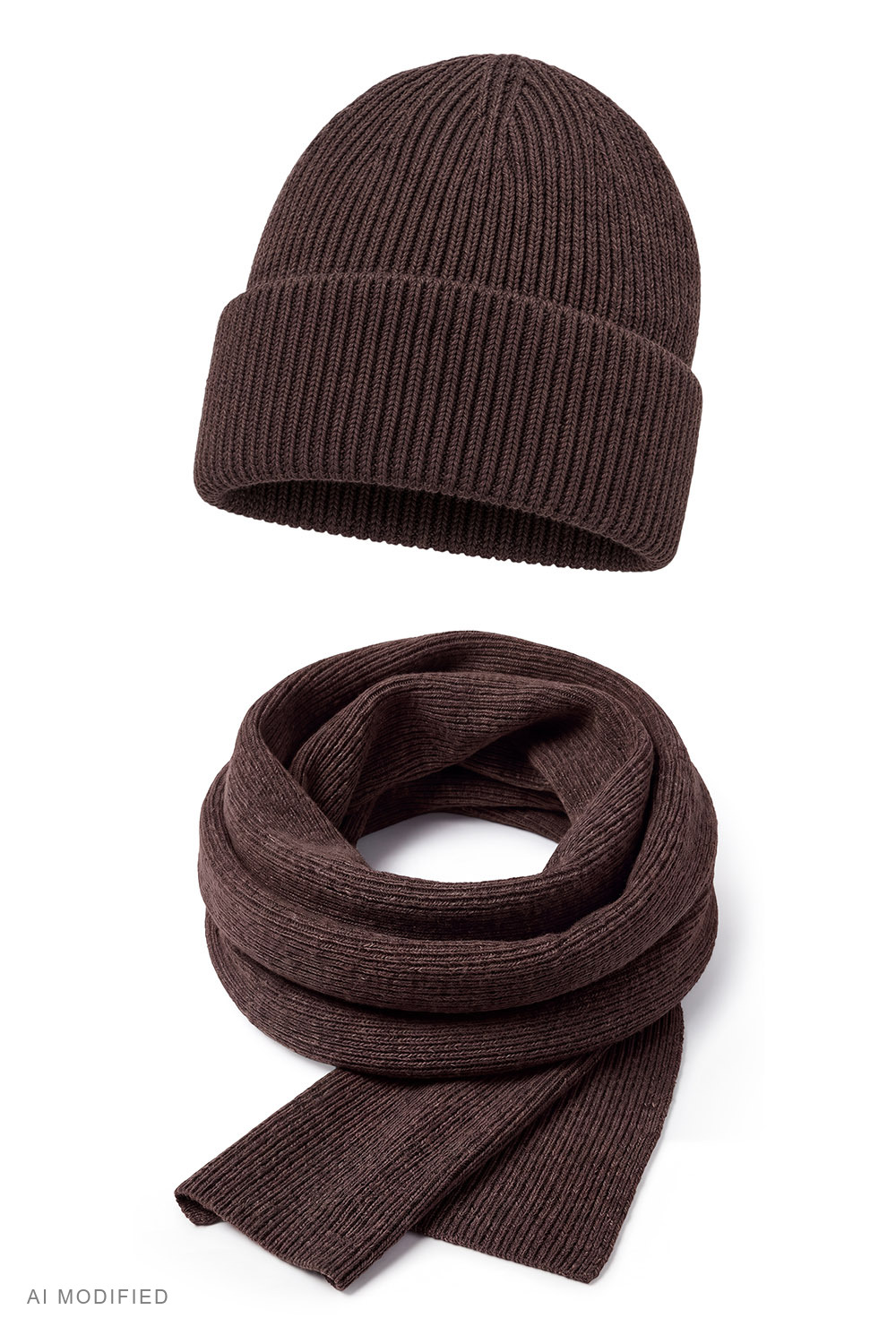 Vivisence Mens Beanie Hat And Scarf Set Wool Knitted Winter Accessories, brown