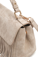 Vivisence Women Top Handle Handbag Fringe Detail Adjustable Strap Easy Wear, Grey