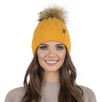 Vivisence Damen Bommelmütze Winter Fleecefutter Kunstpelzbommel Strickmützen 7019, honig