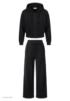 Vivisence Women Tracksuit Set Zip Hoodie And Pants Soft Cotton For Daily Comfort, black