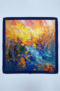 Vivisence Women Silk Square Scarf Hand Rolled Edges Soft On Skin Gentle Comfort, blue/orange