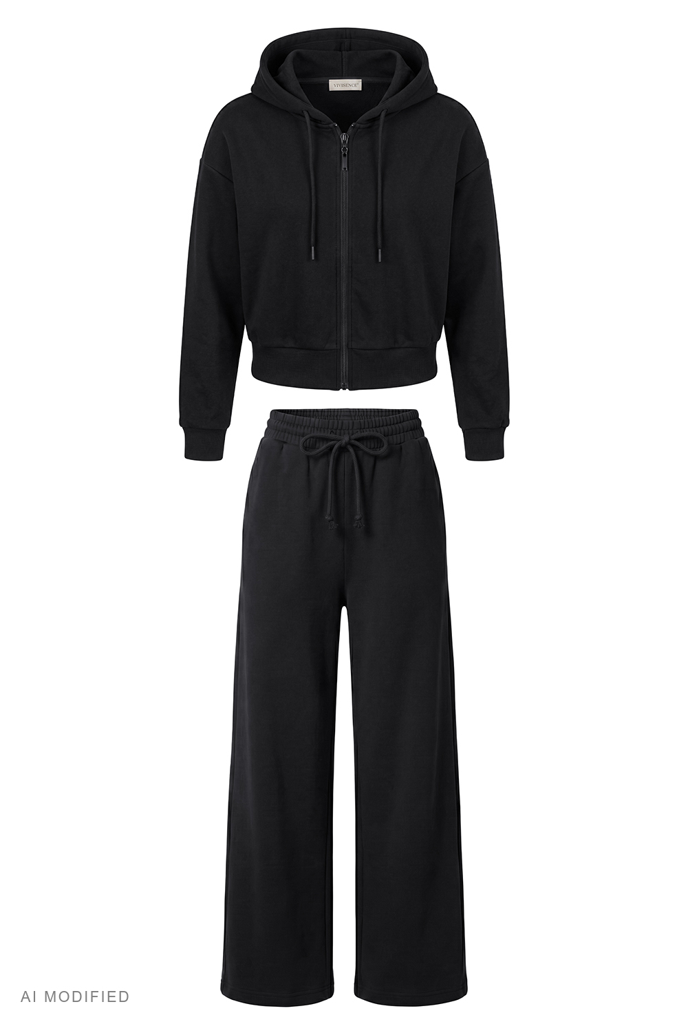 Vivisence Women Tracksuit Set Zip Hoodie And Pants Soft Cotton For Daily Comfort, black