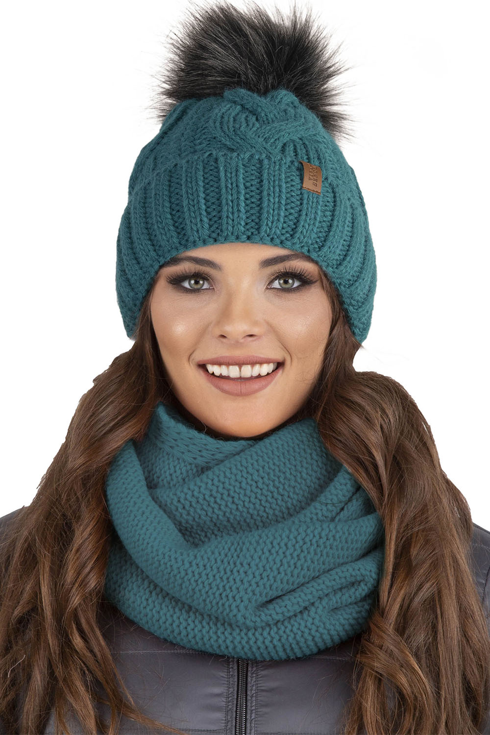Vivisence Stylish Women's Winter Set Including Pompom Hat And Cozy Snood Scarf Made From Soft And Warm Fabric Smooth Fleece Lining Ideal For Cold Days, dark turquoise