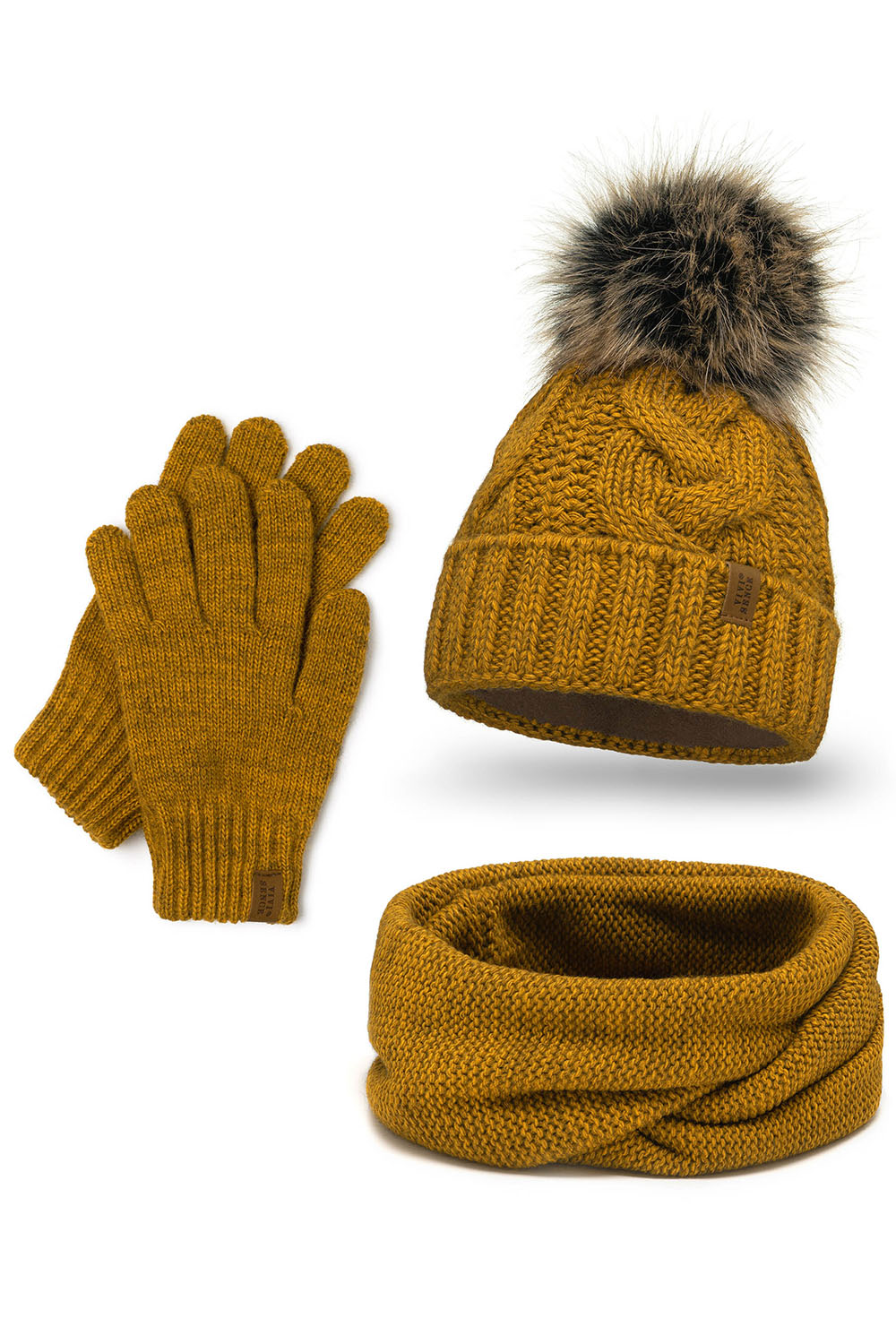 Vivisence Ensemble Hiver Chapeau Comin Gants Pour Confort Quotidien, jaune foncé