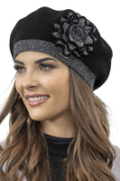 Vivisence Béret Femme Automne Hiver Mélange De Matières Chaud Et Élégant 7049, noir
