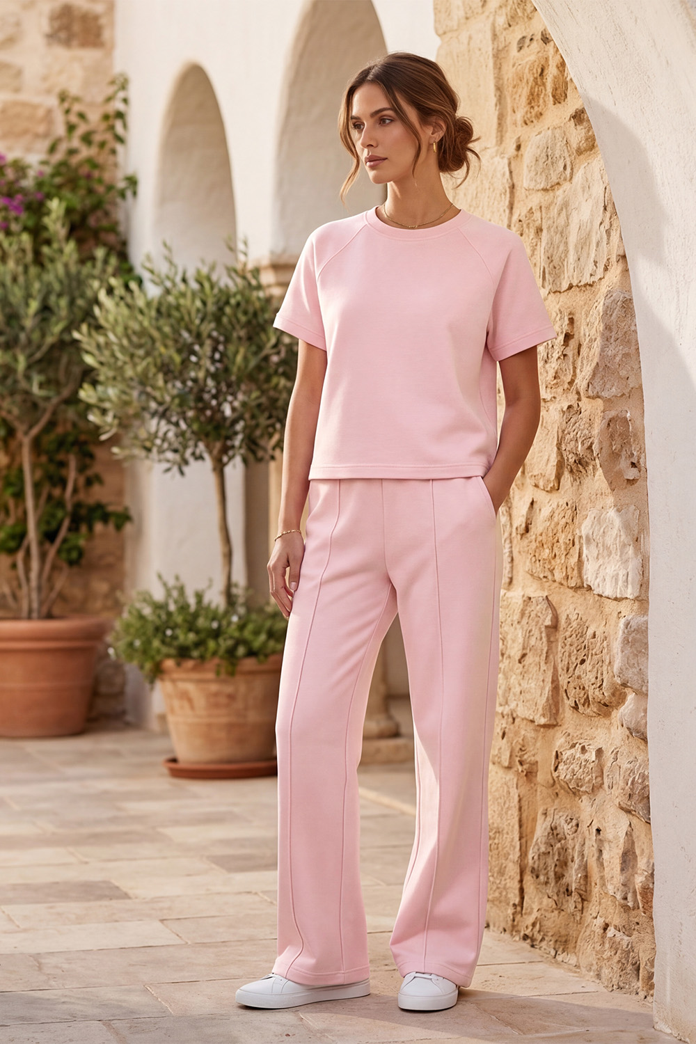 Vivisence T-Shirt Femme Manches Courtes Col Rond Confort Doux Quotidien, rose