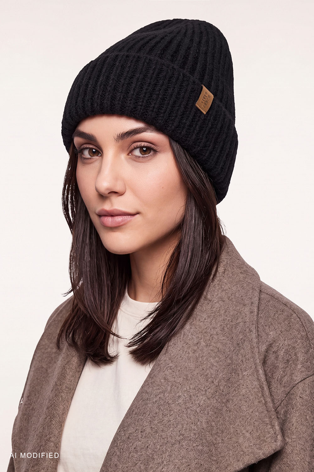 Vivisence Damen Mütze Winter Rippstrick Umschlag warm, schwarz