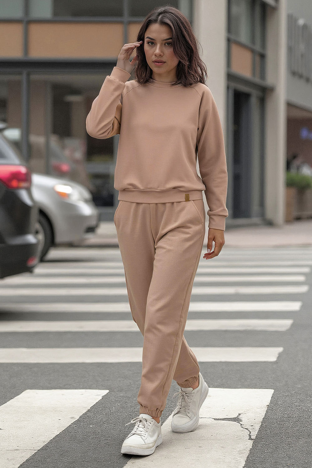 Vivisence Damen Trainingsanzug Baumwolle Bündchen Taschen Alltag Komfort 9204,