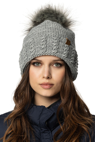 Vivisence Winterset Für Damen Mütze Mit Öko-Kunstpelz-Bommel Und Wärmendem Loop-Schal Perfekte Passform Mit Antistatischem Fleecefutter Hergestellt Aus Garn Ideal Für Kalte Wintertage, hellgrau