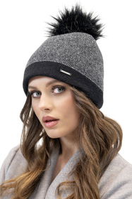 Vivisence Bonnet À Pompon Femme Tricoté Motif Pied-De-Poule Subtil 7095, pied-de-poule noir