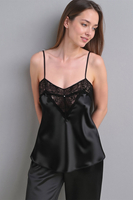 Vivisence Pyjama Ensemble Satin Bretelles Réglables Idéal pour la Nuit 2035, noir