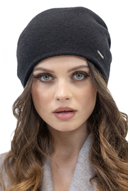 Vivisence Damen Mütze Wolle Falten Fleece Gefüttert Bequem Alltag Winter 7085, schwarz