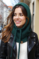 Vivisence Women Winter Hood Soft Cotton Knit Adjustable Drawcord Cozy Warmth, Green